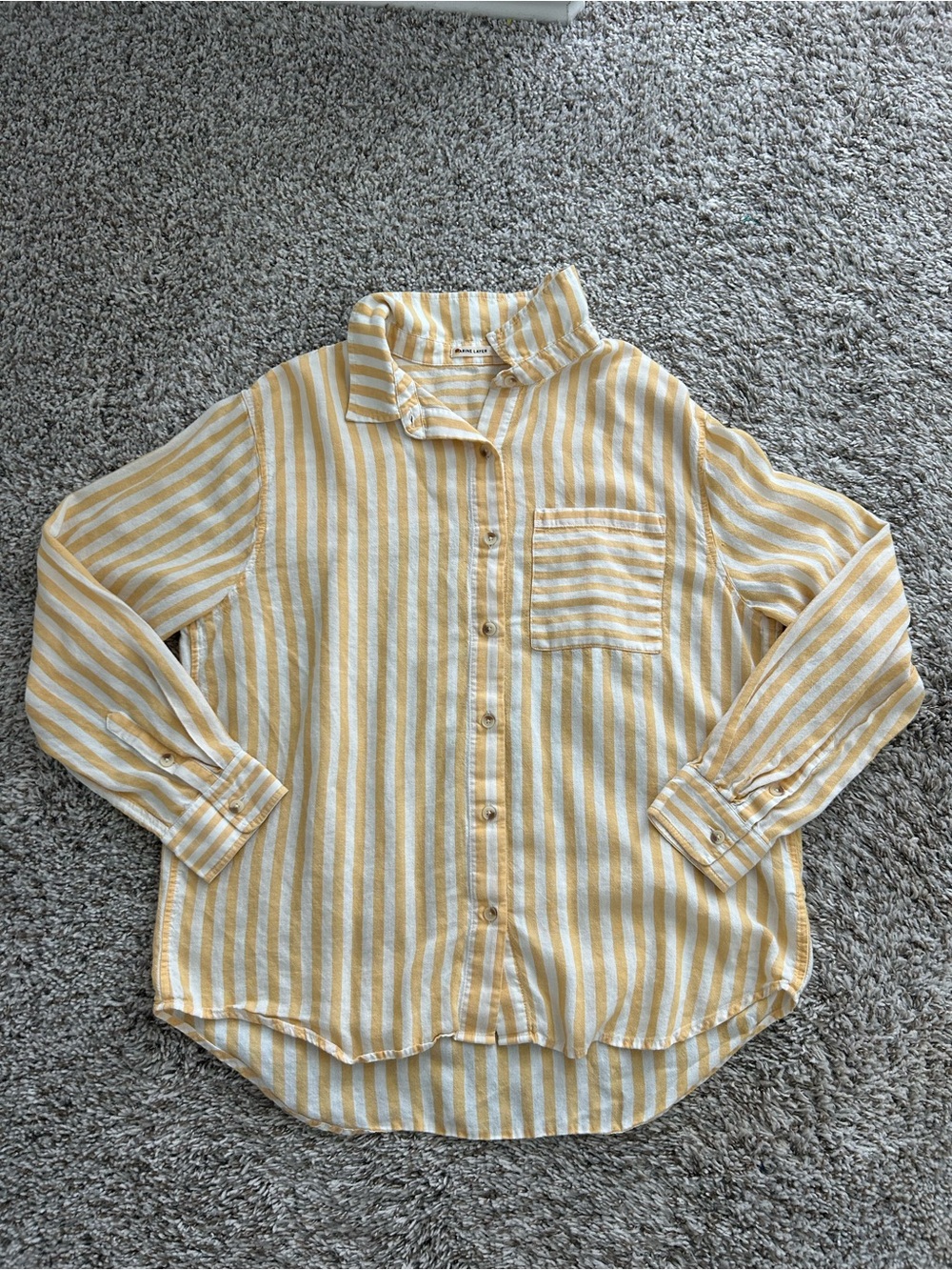 Marine Layer Women’s Button Up Shirt Size Medium Striped Long Sleeve Yellow